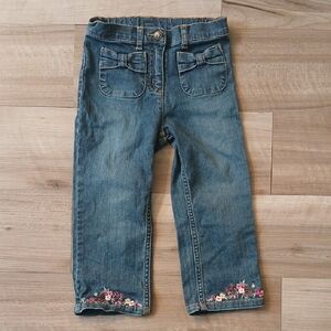 Gymboree Blue Jeans Floral Embroidered Vintage Size 3T Bows (G)